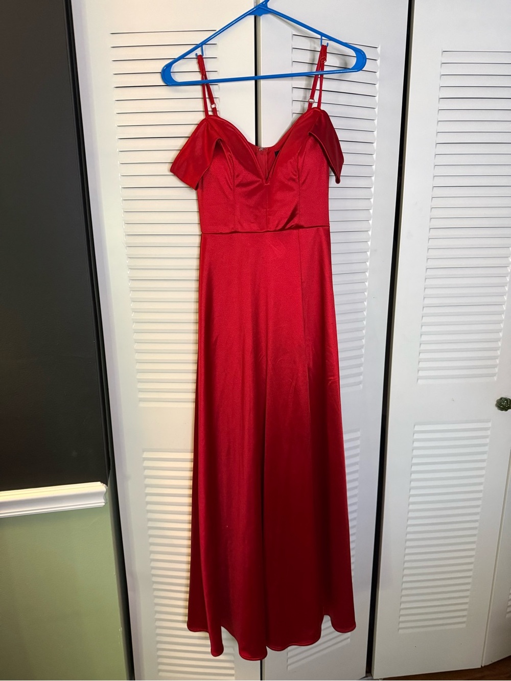 City Studio Red Off-Shoulder Maxi Dress with Spaghetti Straps